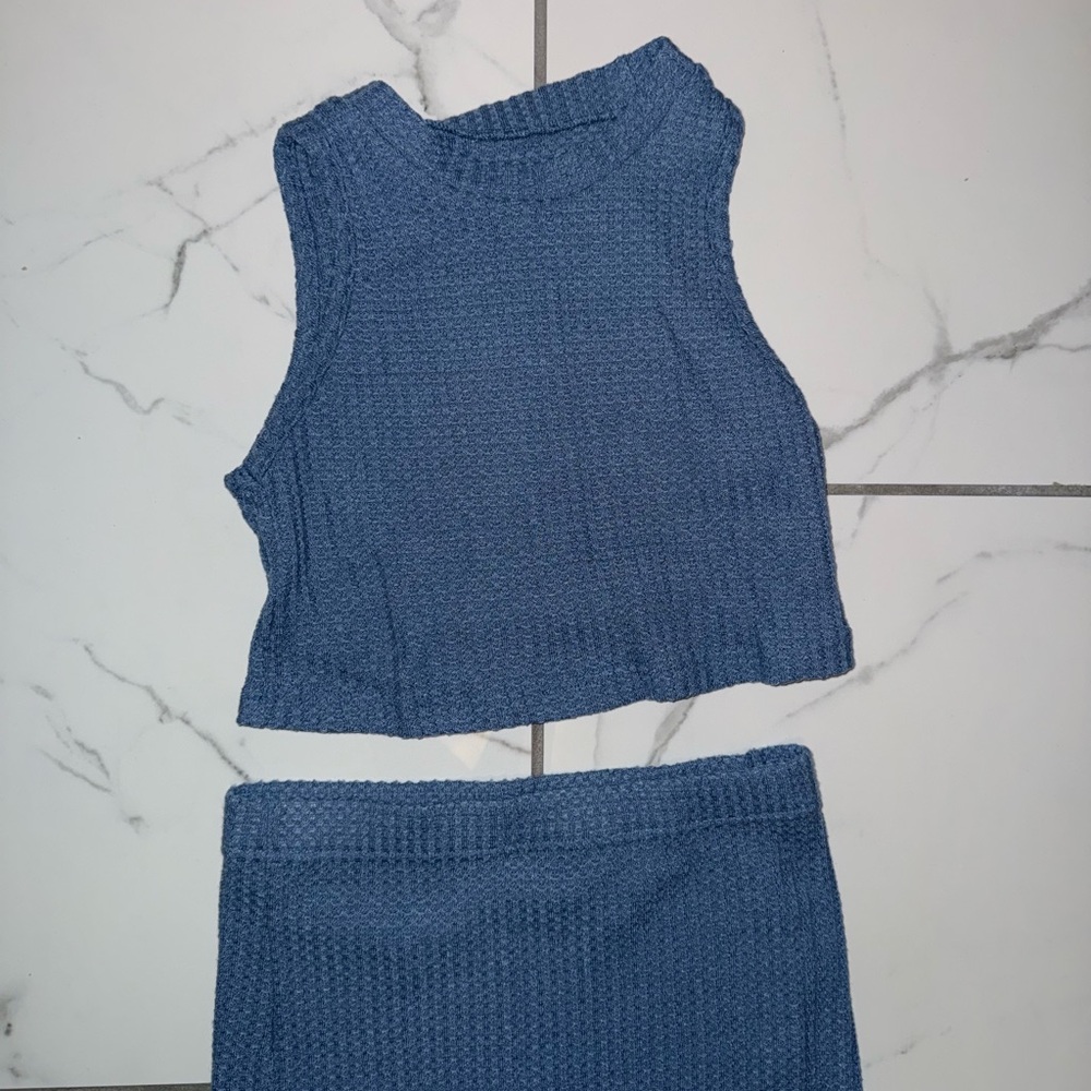 shein matching blue top and skirt set